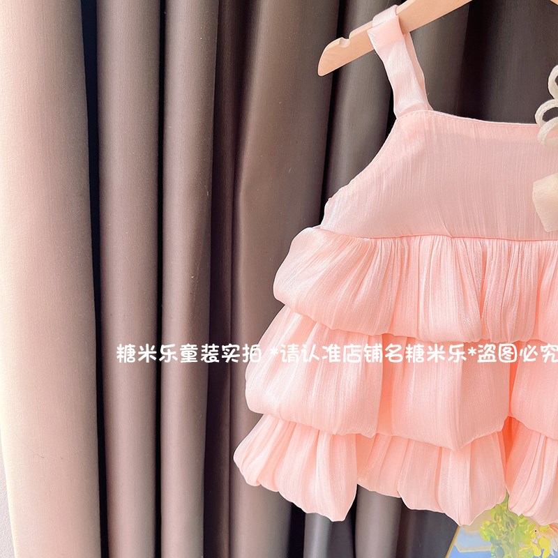 2024连衣裙女童夏季新款蓬蓬裙公主洋气蛋糕裙女宝宝夏装吊带礼服