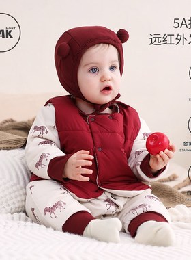 Oak mont宝宝满月马甲儿童秋冬外穿夹棉背心婴儿红色百天周岁服