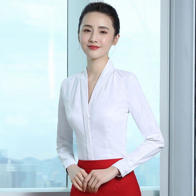 新款南航空姐制服职业白衬衫女短袖空乘V领长袖衬衣珠宝店工装夏