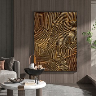客厅墙面画抽象简约线条入户玄关画样板间装饰画暖色橙色喷绘挂画