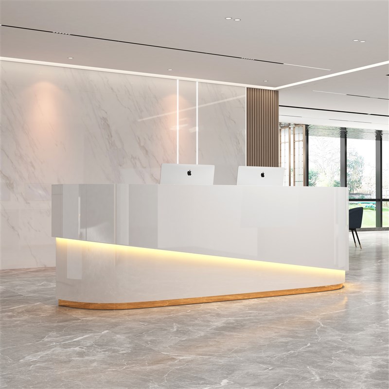 简约美容院收银台公司前台接待台桌服装店婚纱摄影舞蹈室弧形吧台