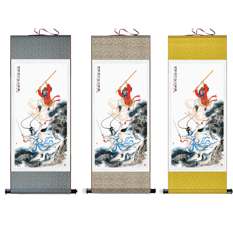 西游记人物丝绸画孙悟空三打白骨精卷轴画客厅装饰画挂画已装裱