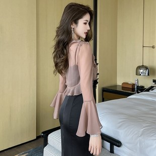 独特气质喇叭袖防晒雪纺衫披肩夏季配裙子外搭薄款微透开衫短外套