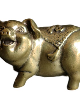 实心纯黄铜办公桌面生肖福猪小摆件古铜茶宠工艺品礼品手把玩件