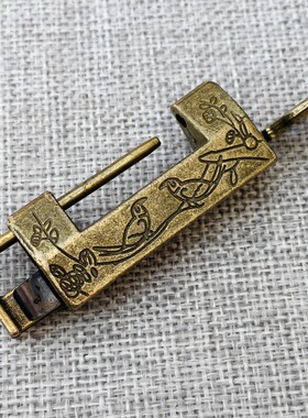 古玩老式古董花鸟插销锁家用仿古锁具复古合金铜锁做旧挂锁小箱锁