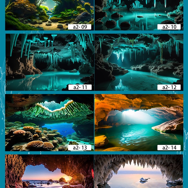 鱼缸背景贴纸高清图3D立体背景画龙鱼水族箱造景壁纸画洞穴地下湖