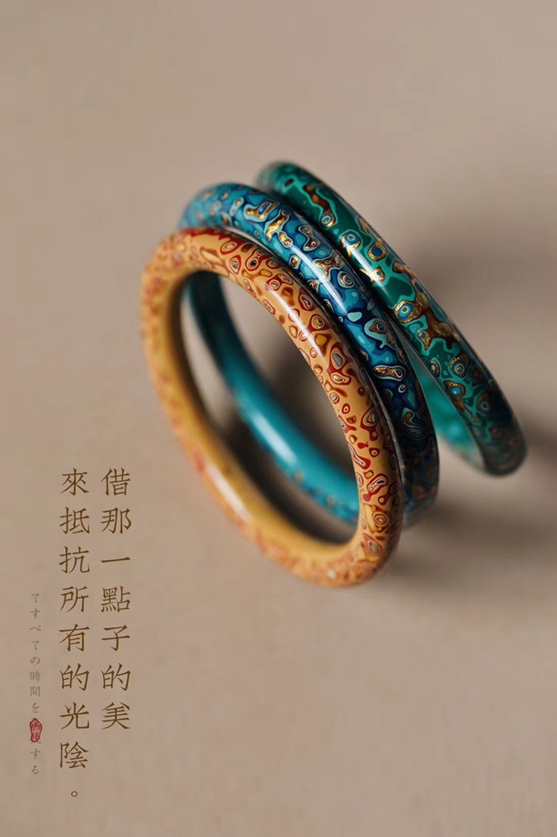 大漆手镯圆条女神礼物妈妈奖励黑金红色蓝色黄色喜庆礼品福州非遗