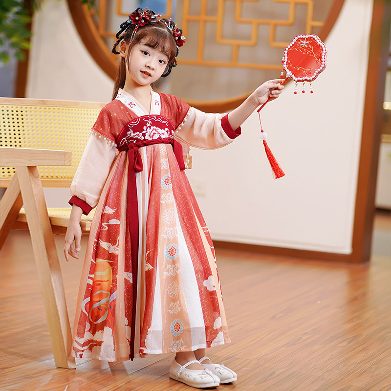 女童汉服秋款儿童连衣裙秋季2022秋装新款小女孩唐装古风裙子春秋