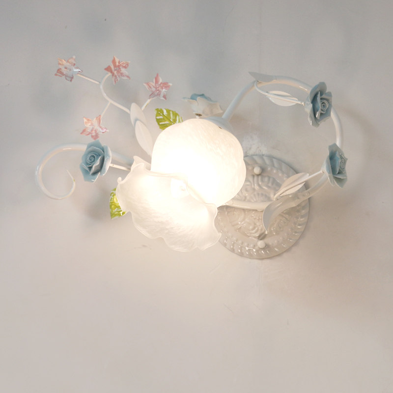 温馨卧室床头灯壁灯简约客厅餐厅灯婚庆粉色玫瑰田园铁艺花草灯饰