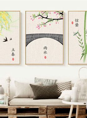 24节气客厅餐厅沙发背景墙装饰画挂画单幅油布画无框中国风民俗