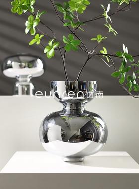 现代简约创意镜面玻璃插花花器摆件样板房间客厅桌面花瓶软装饰品