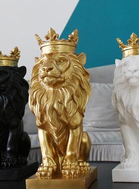 北欧招财皇冠狮子工艺品摆件玄关客厅电视柜酒柜样板房摆设装饰品