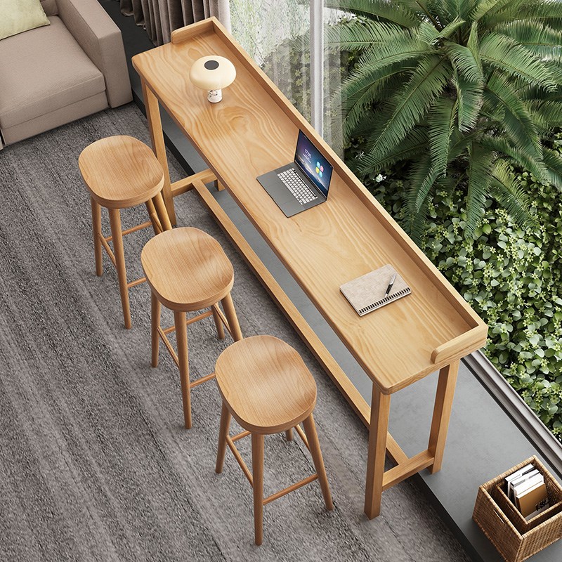 阳台吧台桌家用简约实木长条桌靠窗窄桌高低脚长桌子高脚桌椅靠墙