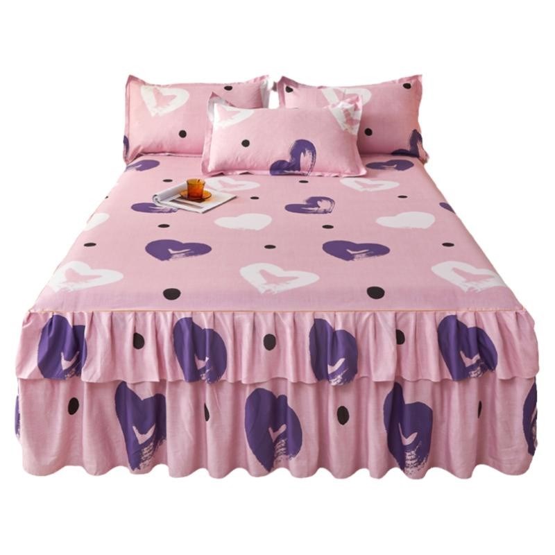 水洗棉床裙单件亲肤磨毛全棉床罩防滑式保护套床单双人床上三件套