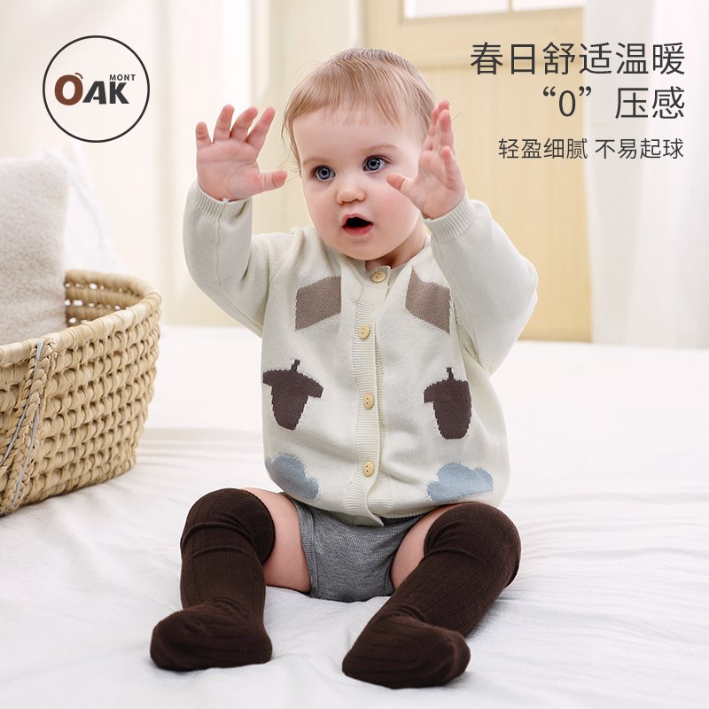 Oak mont婴儿毛衣开衫春秋宝宝针织外套春装女童纯棉薄款针织衫