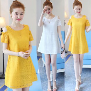 白色蕾丝连衣裙短款气质名媛高级感显瘦小个子大码女装a字裙夏季