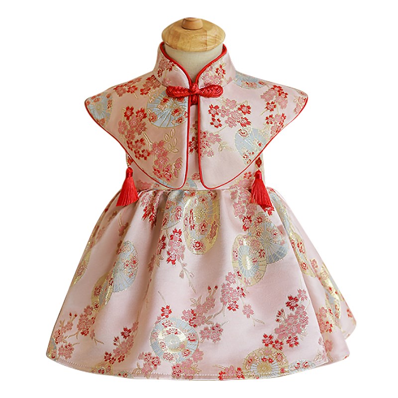 幼儿周岁礼服中国风新款两件套汉服儿童唐装女童抓周生日宴连衣裙
