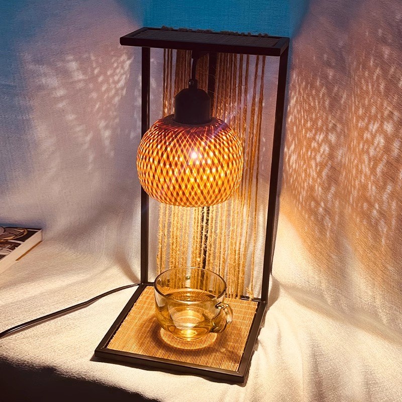禅意竹编灯创意小夜灯吊灯竹艺灯罩台灯复古茶空间装饰床头氛围灯