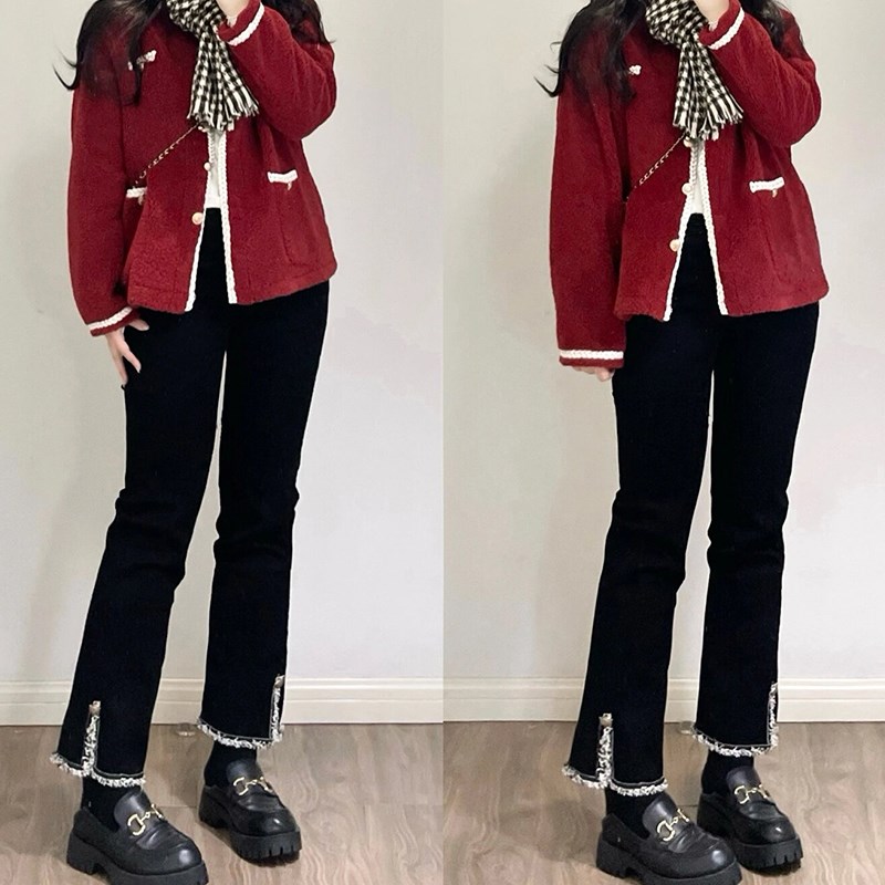 300斤大码女装直筒弹力牛仔裤胖mm高腰显瘦小个子九分开叉烟管裤