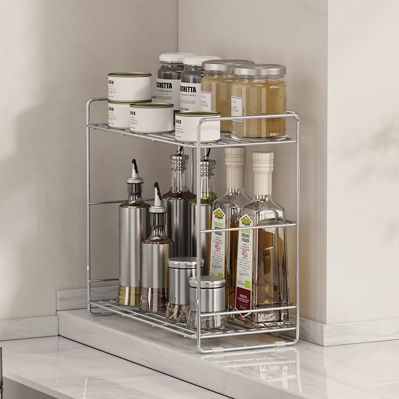304不锈钢转角调料品置物架厨房台面窄边油盐酱醋收纳双层调料架