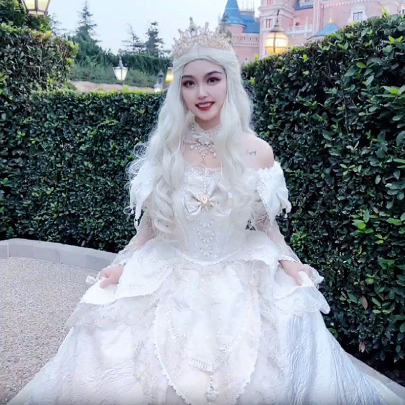 白皇后假发女长卷发套节目表演电影爱丽丝梦游仙境cos假毛 米白色