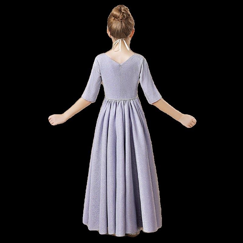 高档女童晚礼服中大童主持礼服秋冬新款儿童公主裙长款钢琴演出服