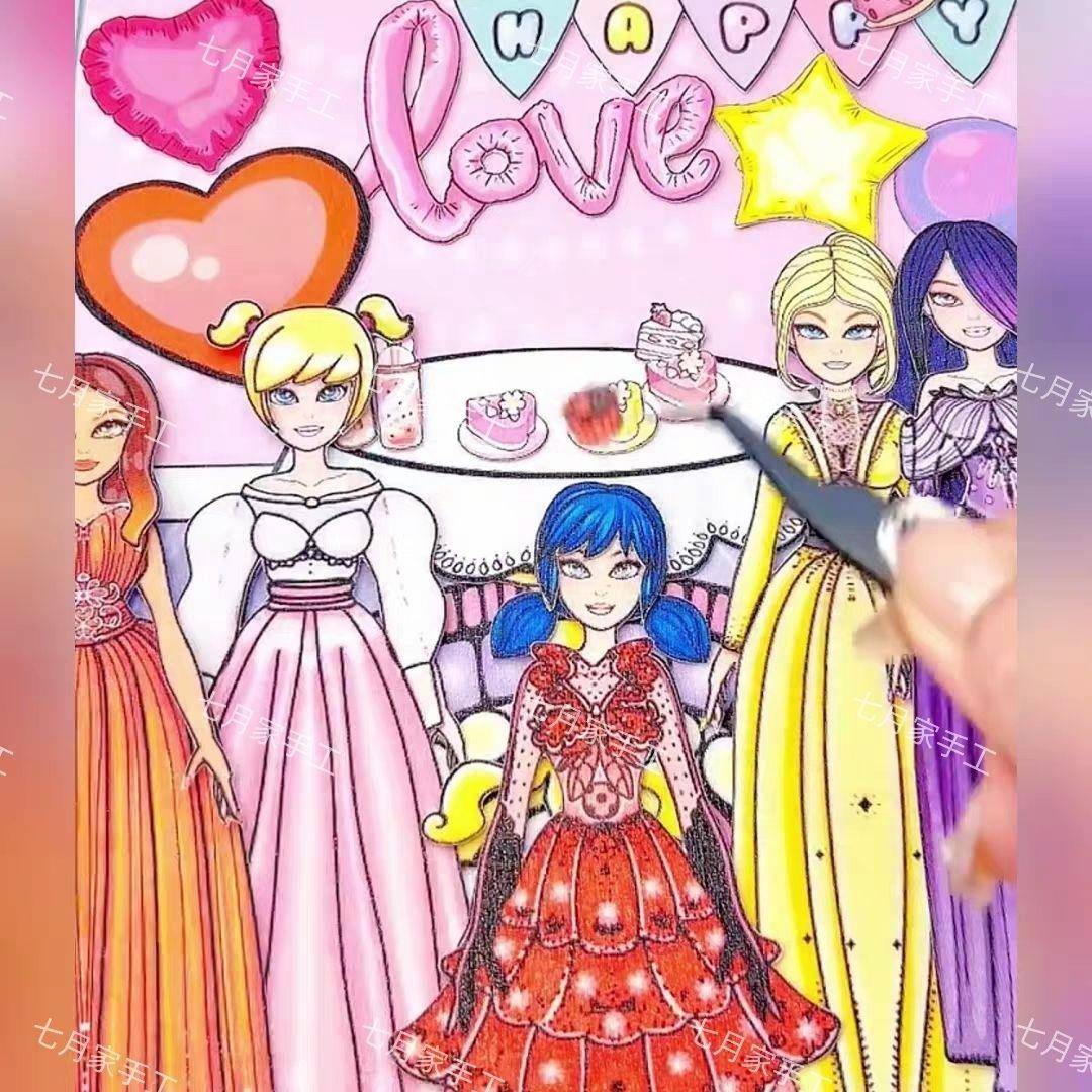 奇迹少女安静书生日派对瓢虫雷迪纸娃娃屋换装衣橱玩具女孩游戏di