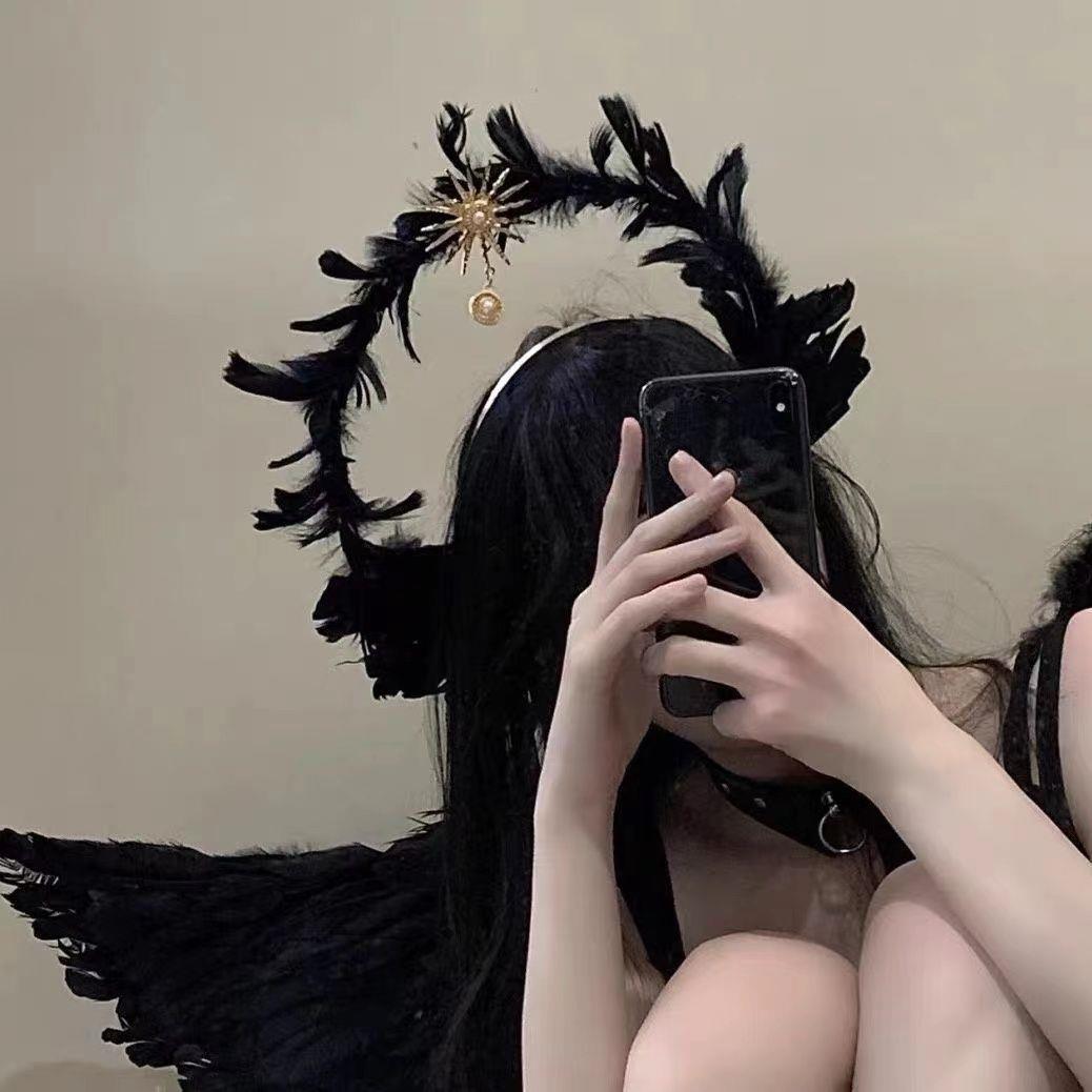 万圣节洛丽塔白黑色天使恶魔羽毛cosplay服装饰女穿搭拍照道具