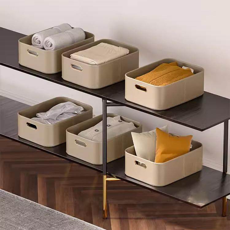 欧式轻奢简约皮质桌面收纳盒家用客厅玄关整理盒化妆品杂物整理箱