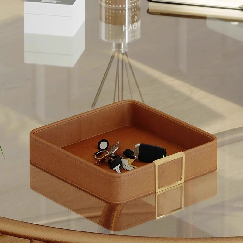 欧式轻奢皮质化妆品香薰托盘客厅卧室装饰摆件玄关钥匙收纳置物盘