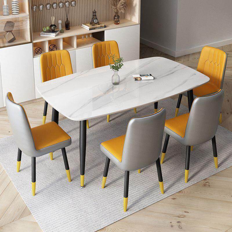 意式轻奢马肚形长方形岩板餐桌椅组合小户型饭桌现代简约家用桌子