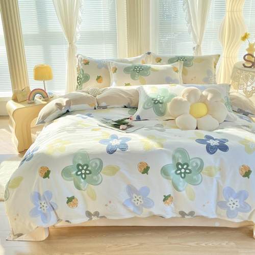 新款轻柔感全棉印花四件套学生宿舍单人纯棉三件套床单床笠款