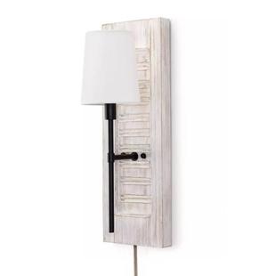 法式复古白百褶木板壁灯麻布灯罩乡村风卧室床头灯墙壁软装灯具