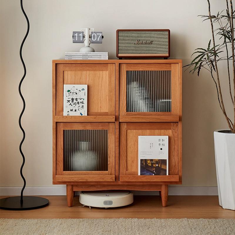 北欧实木书柜现代简约日式杂志柜樱桃木客厅落地玄关储物柜