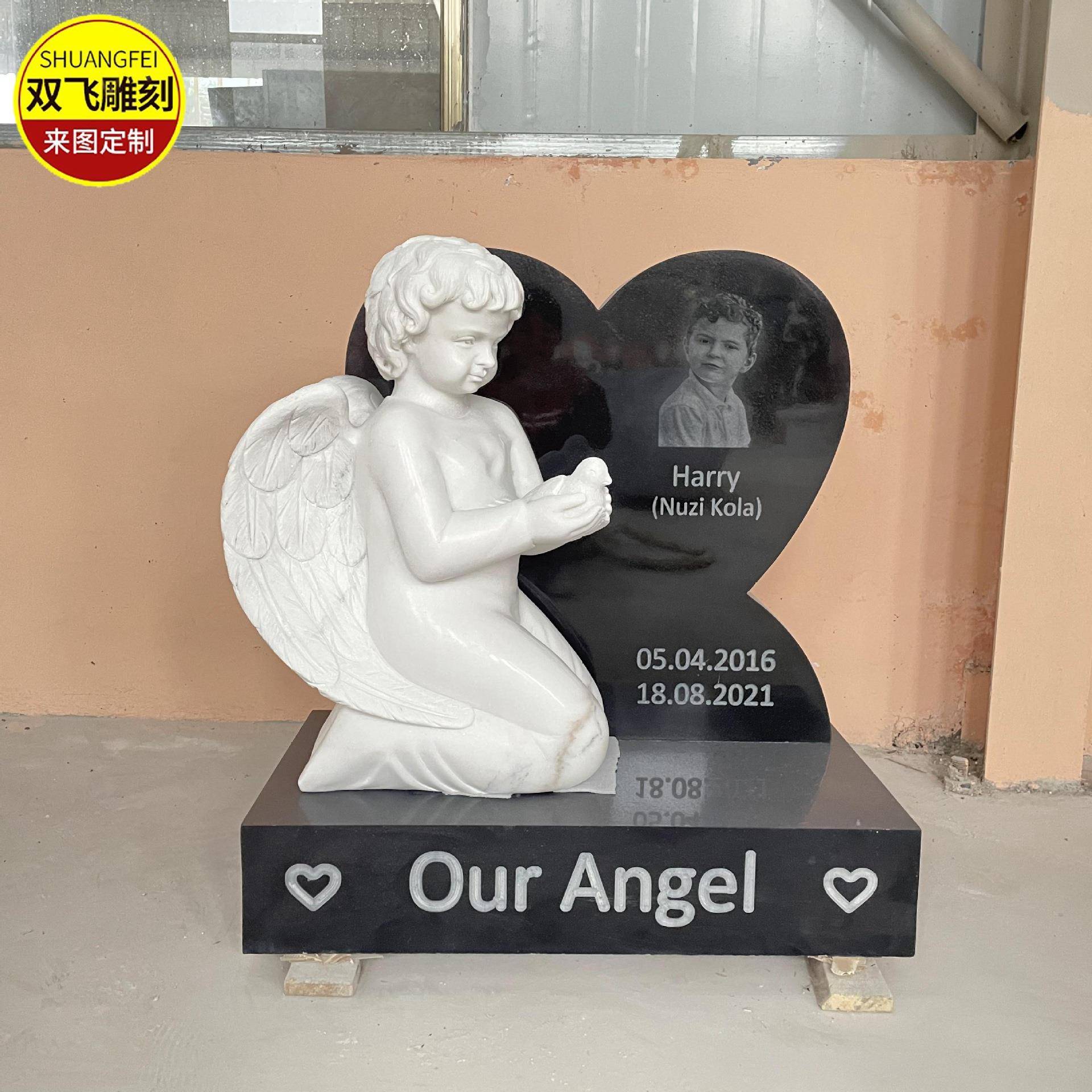 曲阳销售天使墓碑山西黑花岗岩墓碑欧式石雕墓碑花岗岩墓碑