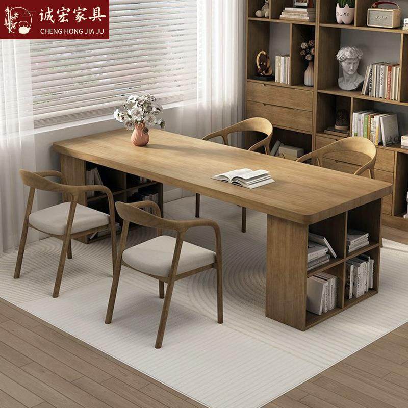 诚宏现代简约实木办公桌椅组合家用大板长条桌学生学习桌卧室书桌