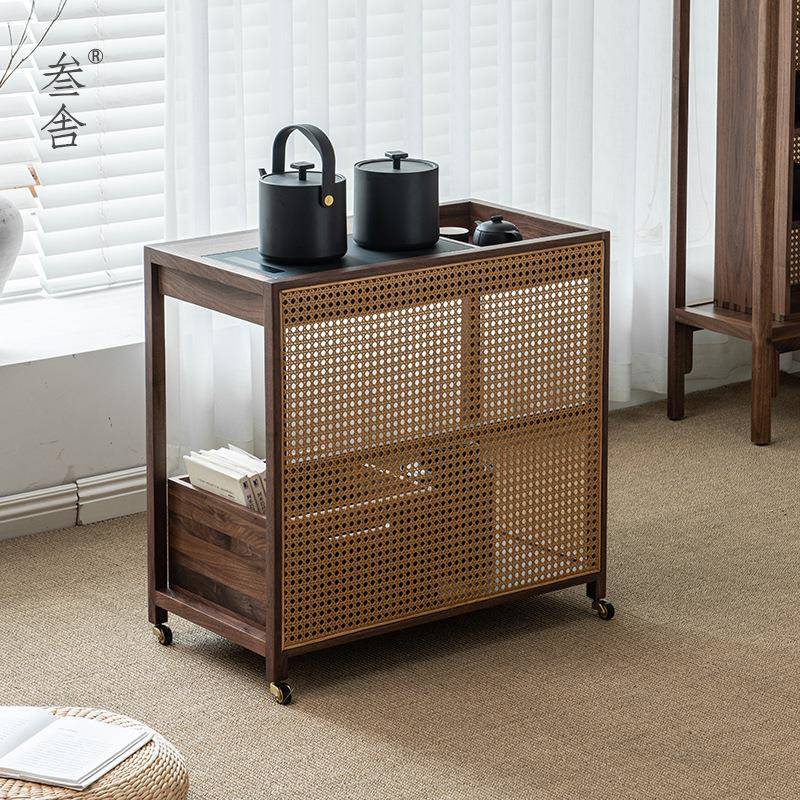 阳台柜茶水叁小型移动黑胡桃沙发边几茶桌茶台舍车茶水柜实木侧边