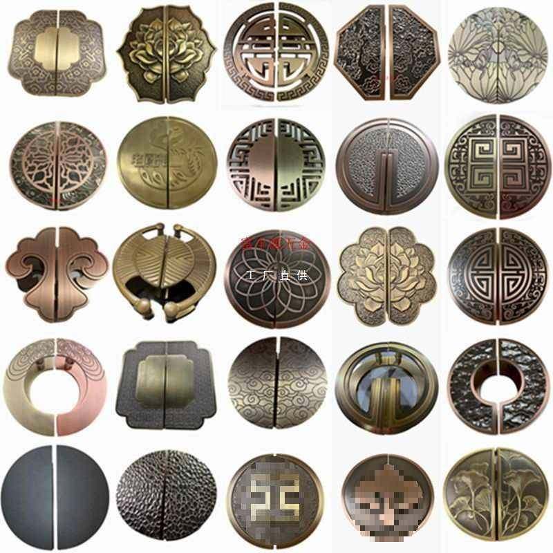 新中式圆形门把手实木门大门拉手大拉把仿古铜祥云玻璃门拉手