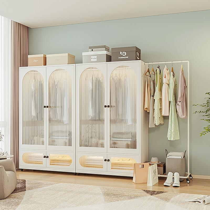 fLE新款儿童衣柜家用创意伸缩衣柜奶油风卧室出租房大容量储物柜