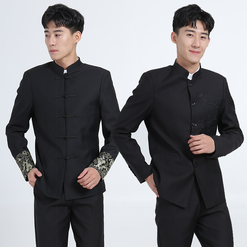 中山装套装男士立领复古风修身青年结婚礼表演出唐装中式西服外套