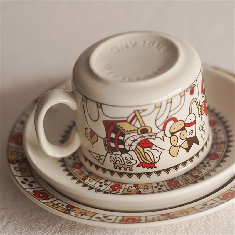 法式复古骨瓷杯碟下午茶咖啡杯碟粉蓝浮雕描金家用双色杯碟礼盒装