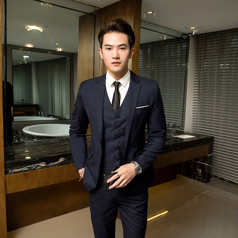 西装套装男西服外套马甲衬衫三件套修身休闲新郎伴郎服装结婚礼服