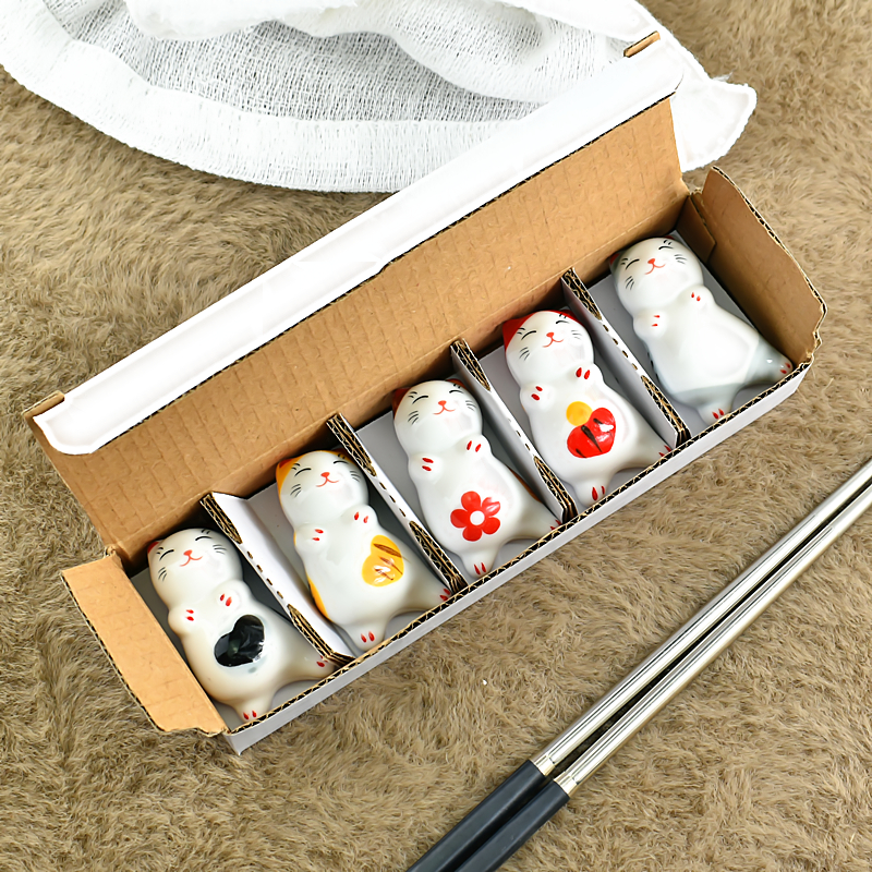日式猫咪筷架可爱动物笔托家用卡通筷托创意桌面装饰儿童房间摆件