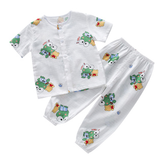 儿童睡衣夏季纯棉纱布薄款男童宝宝女童小女孩短袖套装空调家居服