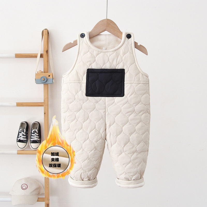 儿童羽绒棉抱婴袋裤2023宝宝休闲舒适加绒保暖吊带棉裤儿童0-3棉