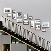 饰 冲印照片空白墙面装 左右楼梯照片墙 走廊墙壁免打孔实木相框墙