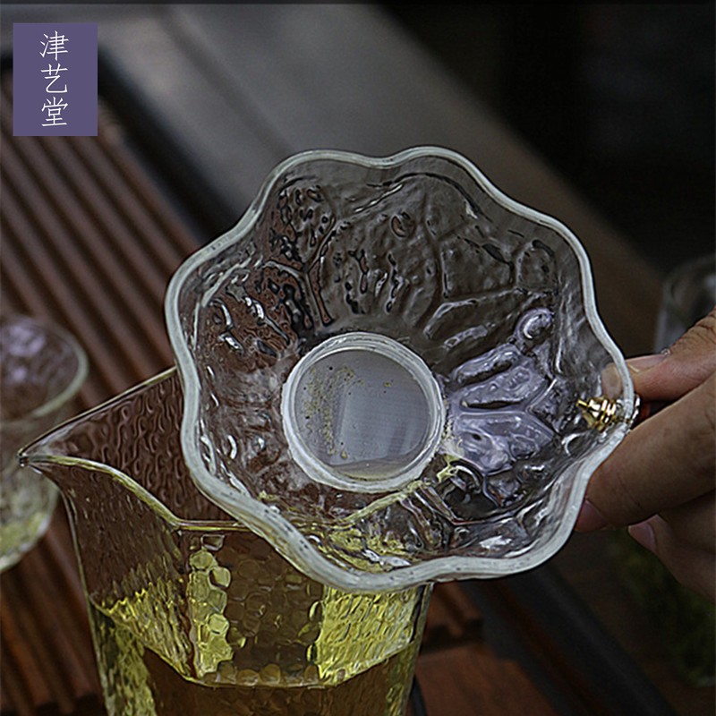 创意玻璃茶滤网日式带网架耐热滤茶器功夫纱网锤纹茶隔茶渣茶漏斗