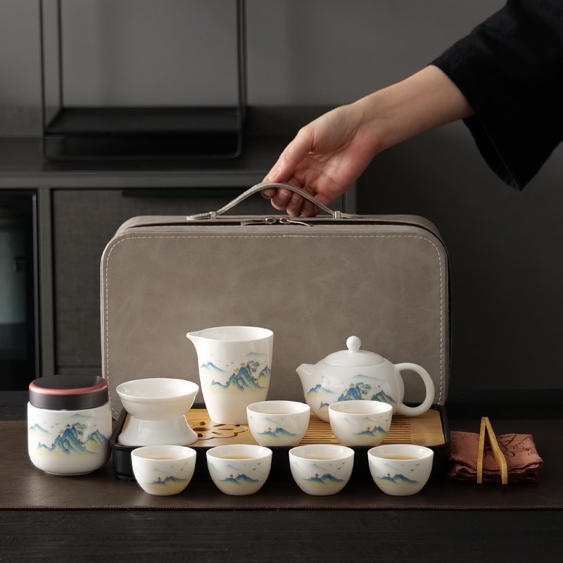 露营外出便携式 旅行茶具套装 陶瓷茶壶茶杯茶盘高档简约功夫茶具