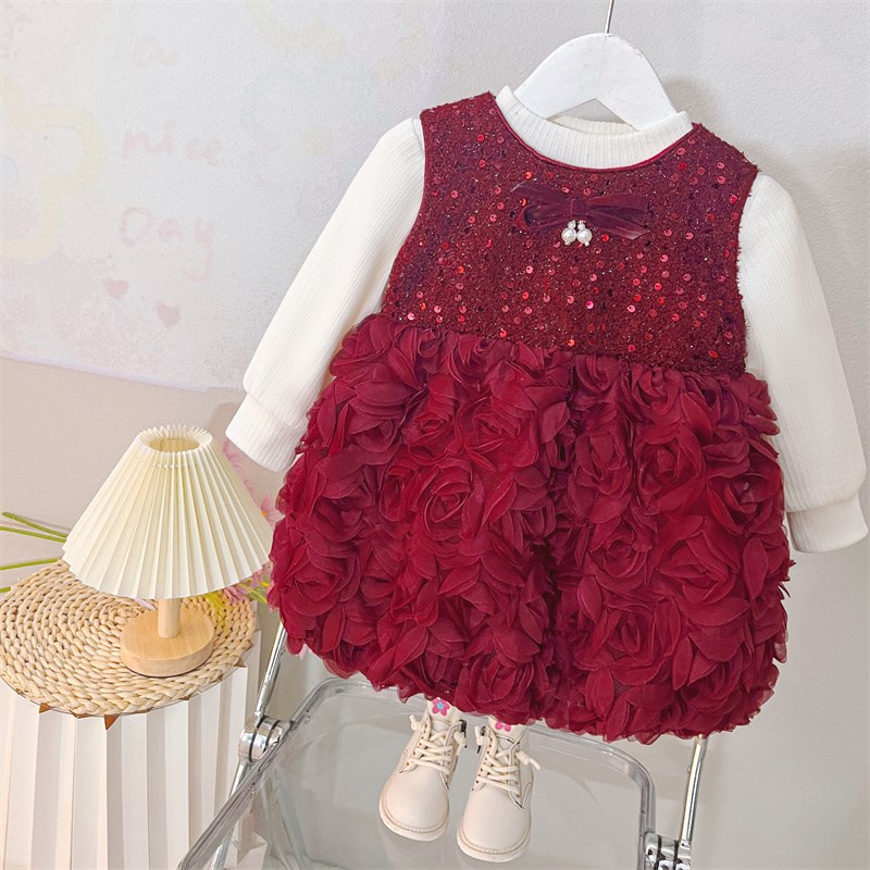 女童连衣裙秋冬款婴儿童洋气小公主裙一抓周岁女宝礼服过年服冬季