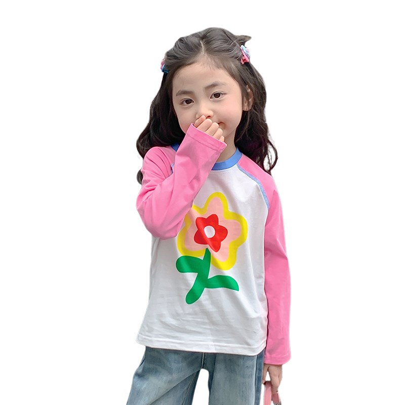 女童长袖t恤2024新款春秋儿童打底衫纯棉洋气宝宝上衣女孩秋装薄
